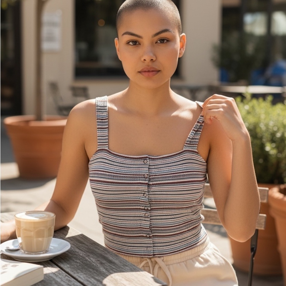 American Eagle By Payless Striped Tank Top - Black, White, Brown
